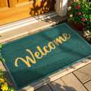T.HENV Welcome Mat Outdoor Indoor, 36x24 100% Waterproof Front Door Mat Outside Entrance, All-Weather Quick Dry Doormat, Low Profile Patio Proch Entryway Mat, Non Slip, Easy Clean, Green-Gold