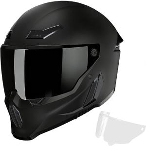 Motorcycle Helmets for Adult Men Women,MG666 Full Face Helmet | DOT Approved Retro Motorbike Racing Street Bike Helmets with 2 Visors & Carry Bag,Washable Liner,Multiple Ventilation System, Matte Black-B, Medium