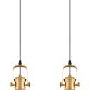 2-Pack Pendant Lights Kitchen Island, 7.5" Farmhouse Pendant Lighting with Amber Seeded Glass Shade, Hanging Light Fixtures for Dining Room, Brushed Gold, AD-22151-1P2-GD-OR