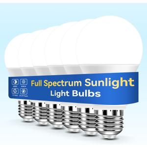 Neporal Full Spectrum Light Bulb, 6000K UV-Free Daylight Sunlight Light Bulbs, 9W (60W Equivalent) LED CRI 90, Flicker-Free, 30,000 Hrs Lifespan, E26/E27 Natural Light Bulb for Home & Office - 6PK (6 Count (Pack of 1), White)