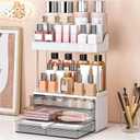 caktraie Bathroom Organizers and Storage - 3 Drawers 2 Tier Makeup Organizer, Cosmetic Storage Drawer for Dresser Countertop and Bathroom Vanity for Large Skincare, Perfume, Grey (1 PACK)