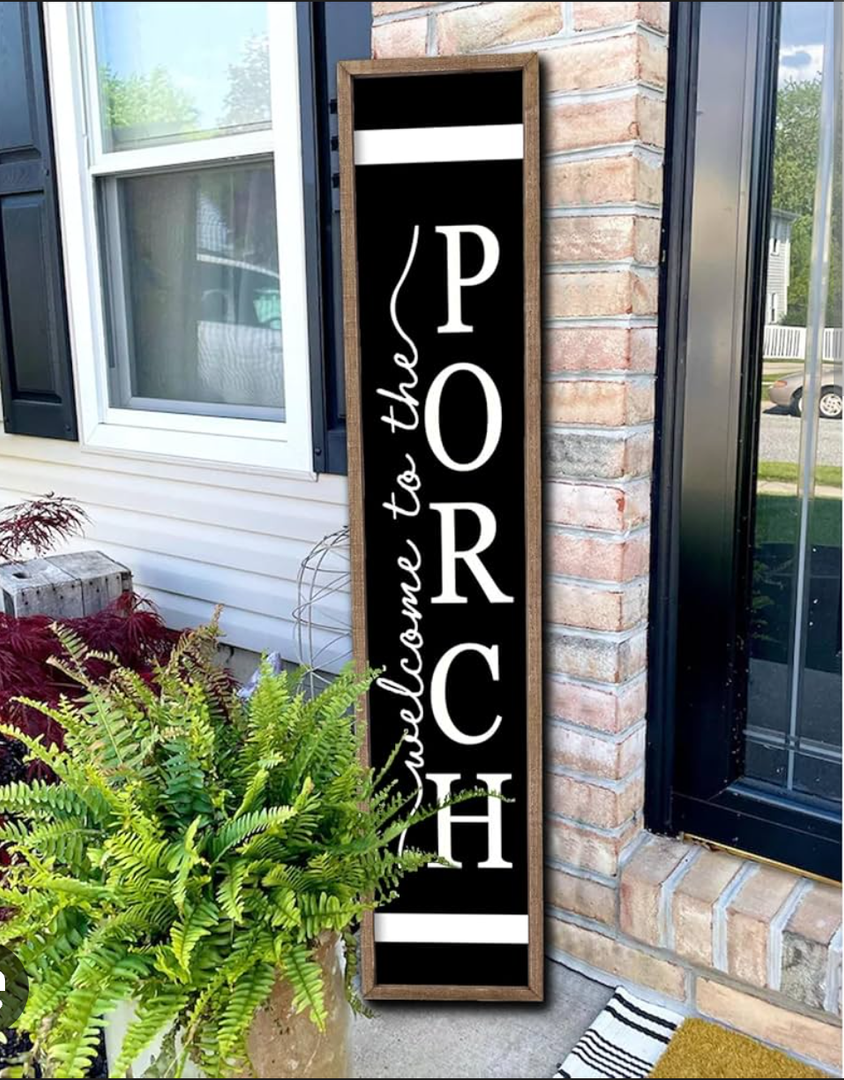ZZJJHYWGQ Welcome To The Porch Sign For Front Porch Standing 45"X9" Wood Frame Large Vertical Tall Board Welcome Sign for Home Outside Front Door Wall Decor (Wood Black)