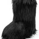 IXU Women's Faux Fur Boot Furry Fluffy Round Toe Suede Snow Winter Women Boots Comfy Plush Warm Short Outdoor Indoor Flat Shoes Mid-Calf Boots 42