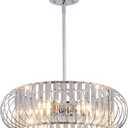 5-Light Semi Flush Mount Ceiling Light, 19 Inch Chrome Metal Cage Hallway Ceiling Lamps, Farmhouse Ceiling Light Fixture, Industrial Crystal Chandelier for Corridor Bathroom Kitchen (E12,19 Inch)