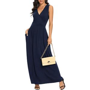 LILBETTER Women Sleeveless Deep V Neck Loose Plain Long Maxi Casual Dress (S)