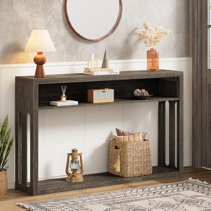 FAVOOSTY Farmhouse Console Table with Storage, 47" Entryway Console Table, 2-Tier Entryway Table Sofa Table Behind Couch Table Hallway Stand for Living Room,Foyer,Entrance (Gray)