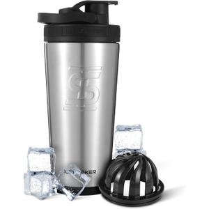 Ice Shaker Insulated Stainless Steel Shaker Bottle | 26oz, Stainles Steel| Cold for 30+ Hours |Insulated Cup with Twist-on Agitator |Odor-Free Bottle for Protein Shakes, Water, Smoothies, Cocktails