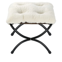 15" Foldable Foot Stool Ottoman with Metal Frame - Washable Faux Fur Grey Upholstered Indoor/Outdoor Footrest for Living Room, Bedroom, Patio - Space-Saving Compact Design