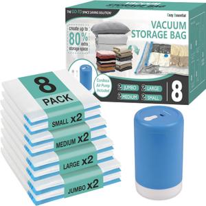 Cozy Essential Travel Vacuum Storage Bags with Rechargeable Cordless USB Pump, Space Saver Bags for Luggage, Suitcase, Carry-On, for Clothes, Blankets, Bedding & Seasonal Storage,8 Combo