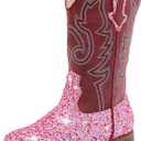 Girls Cowgirl Boots Unisex-Child Mid Calf Glitter Toddler Cowboy Boot Little Big Kids Western Riding Shoes (3 Little Kid, Sequins Pink)