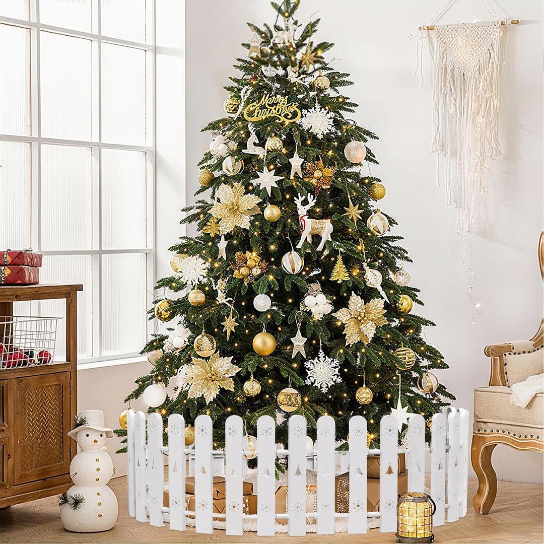 Christmas Tree Fence 28 Pcs White Christmas Tree Gate 16.5inch Tall Outdoor Christmas Decorations Reusable Tree Fence Barrier for Dogs Cats and Kids