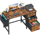 Lufeiya Computer Desk with Fabric File Drawers Cabinet, 47 Inch Reversible Home Office Desks with Filing Cabinet for Small Space, Study Writing Table PC Desks, Rustic Brown