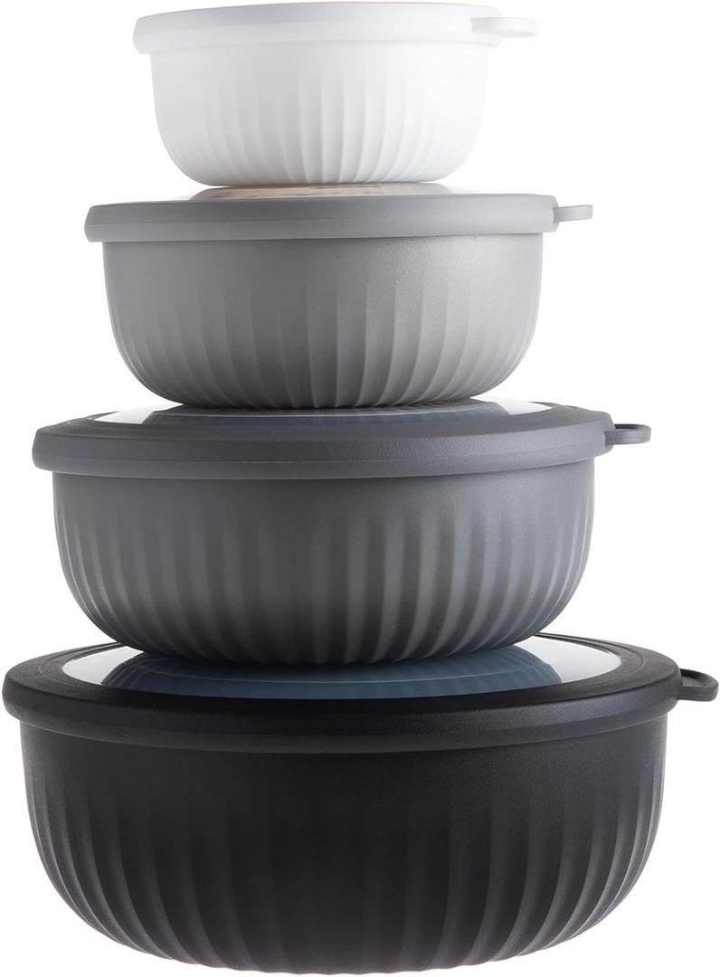 COOK WITH COLOR Prep Bowls with Lids- Wide and Deep Nesting Plastic Small Mixing Bowl Set with Lids, 8 Piece Set - Wide Bowls, BWhite