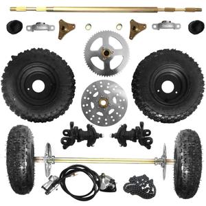 29inch 740mm Rear Axle Shaft Kit with 4.10-6 Front/Rear Wheels Tires 6" Rims Brake Assembly and Chain and Sprocket & Steering Knuckle Set Suitable for Go Kart Quad Trike Drift Bikes