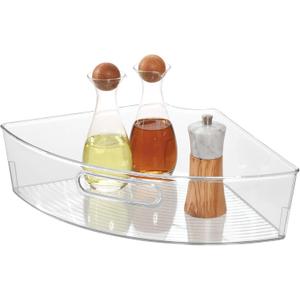 iDesign Lazy Susan 1/4 Wedge Organizer Bin with Handle for Corner Cabinet - Clear - Made in USA