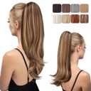 Clip in Ponytail Extension Brunette and Honey Blonde 18 Inch Pony Tails Hair Extensions for Women Long Straight Curly Tail Ponytail Hair piece Synthetic Fake Versatile Pony