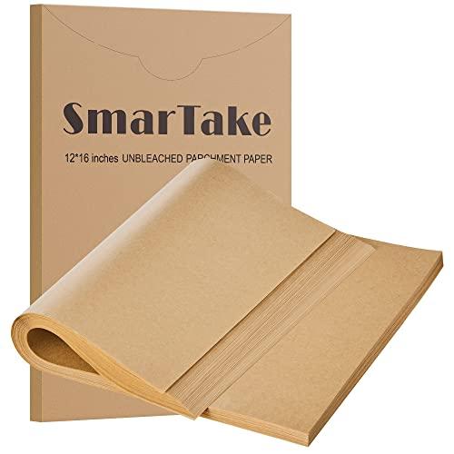 SMARTAKE 198 Pcs Parchment Paper Baking Sheets, 12x16 Inches Non-Stick Precut Baking Parchment, for Baking Grilling Steaming Bread Cup Cake Cookie and More (Unbleached)