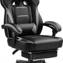 GTPLAYER Gaming Chair with Footrest, Big and Tall Computer Game Chair 350lb Racing Style, Ergonomic High Back Lumbar Support and Recliner, Moon Gray
