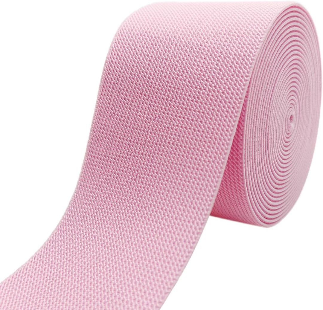 Pink Knit Elastic Band 3 inch 5 Yards Double-Side Twill Woven Elastic Heavy Stretch Elastic Spool for Sewing Pants Waistband, Wigs, Skirts, Craft DIY Projects