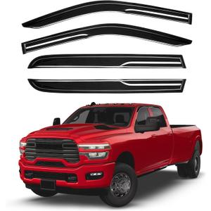 Canvcle RAM 2500 Rain Guards - Window Visors for Dodge RAM 2500 3500 Crew Cab 2019-2025 2026, Outside-Mount Tape-On Side Window Wind Deflectors for RAM 3500 Accessories, Vent Visors Shades Rainproof