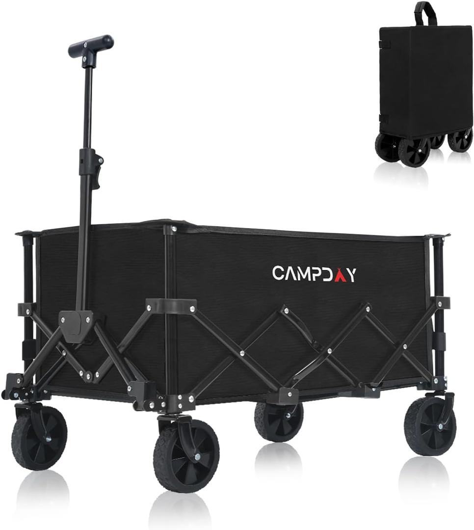 Foldable Wagon Cart, Utility Folding Wagon, Lightweight 12 lbs, 110L/250 lbs Capacity, Collapsible Cart with Wheels & Adjustable Handle for Grocery Shopping, Garden, Camping