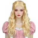 ANOGOL+Hair Cap 70cm Long Wavy Blonde Wig for Women Witch Princess Blonde Wigs Synthetic Hair with Movie-Inspired Look Golden Wigs Blond Curly Elf Wigs Princess Queen Wig for Halloween Costume Cosplay