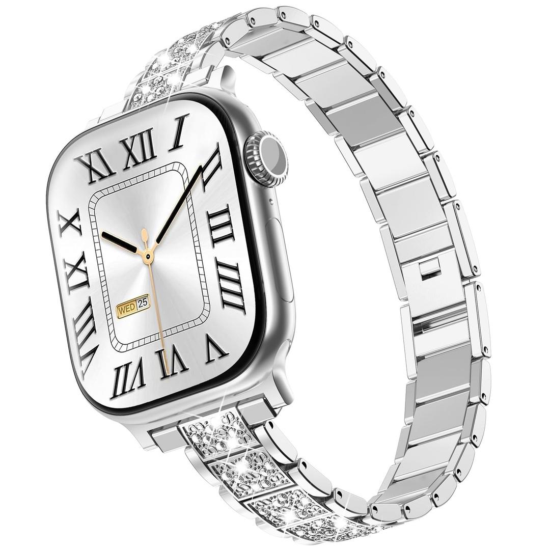 KADES Compatible with Apple Watch Band for Women, Fits for Series 11/10 (46/42mm), Series 9/8/7 (45/41mm), Series 6/5/4/SE (44/40mm), Series 3/2/1 (42/38mm), Shiny Rhinestone Metal Bracelet Strap