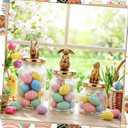 Mimorou 3 Set Easter Cookie Jar with Ceramic Bunny Lid 44oz 33oz 22oz Glass Candy Jar Food Storage Canister with Airtight Gold Lid for Easter Party Spring Tea Table Decoration