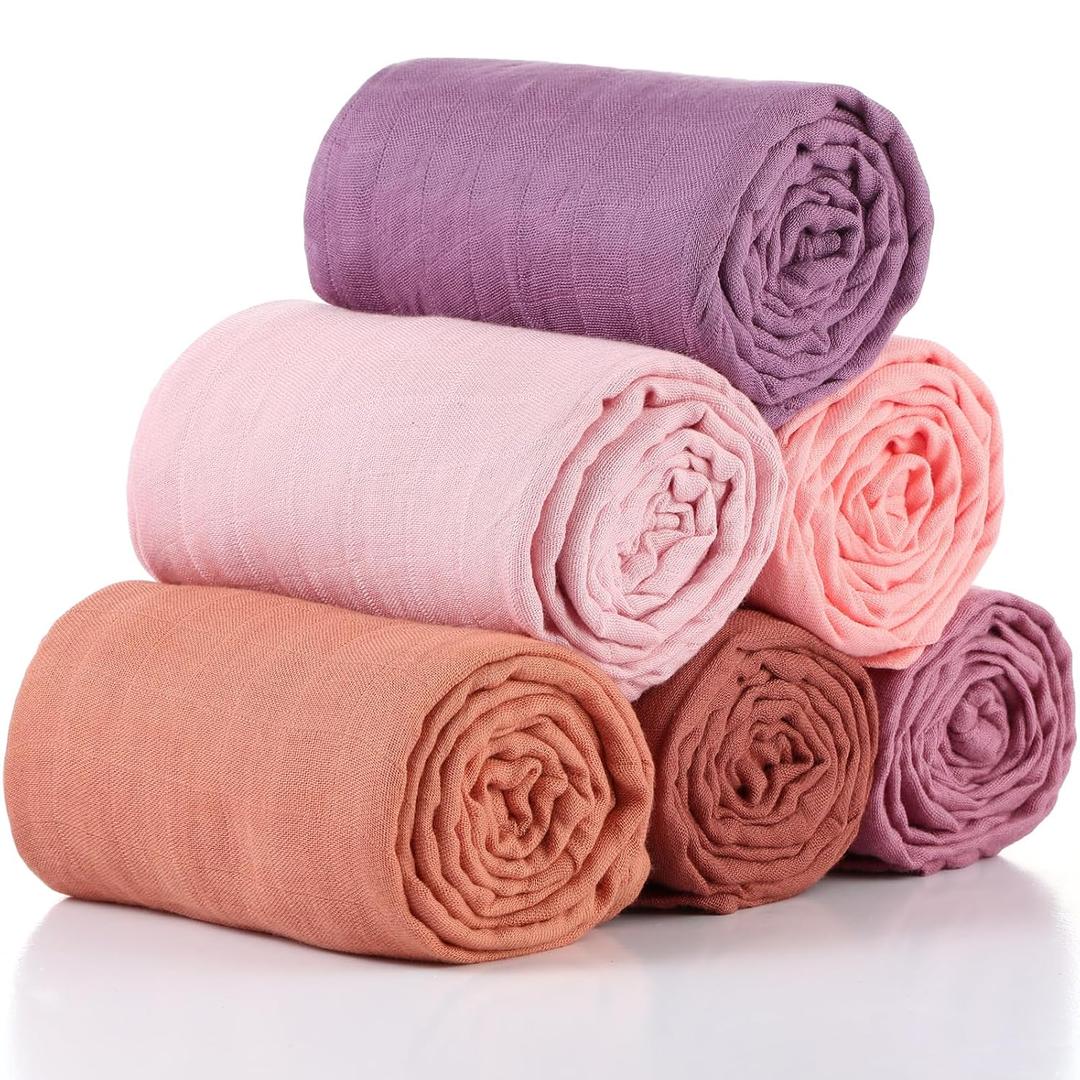 47 x 47 Inches Muslin Swaddle Blankets Cotton Newborn Receiving Blankets Breathable Colorful Baby Swaddle Soft Baby Registry Essentials Gift for Unisex Boy Girl(Classic Colors)