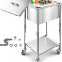 VEVOR Commercial Ice Bin, Underbar Ice Bin, Stainless Steel Ice Chest with Sliding Lid, Bottle Holders, Adjustable Bullet Feet, Cooler Cart Cocktail Unit for Bar Restaurant Pub