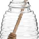 HIC Kitchen Glass Honey Jar with Lid and Honey Dipper, Borosilicate Glass and Beechwood