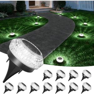 VOLISUN Solar Ground Lights Outdoor,12 Pack Flat Solar Pathway Lights,IP67 Waterproof Solar Powered Disc Lights,Landscape Lighting for Garden Yard Walkway Patio Driveway,Cool White