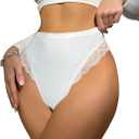 Milumia Women Sexy Lace Panties Underwear High Waisted Thongs French Cut Bikinis (Small, White)