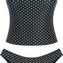 ZAFUL Women's Floral Tankini Swimsuits Bandeau Tummy Control High Cut Tankini Set Two Piece Bathing Suit,small