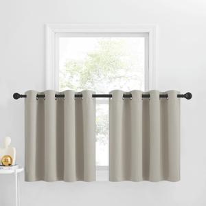 NICETOWN Kitchen Valance Treatment Blackout Tiers for Small Window Short Curtain Farmhouse Grommet Country Window Cover for Living Room/Basement, W52 x L30, 2 Panels, Natural