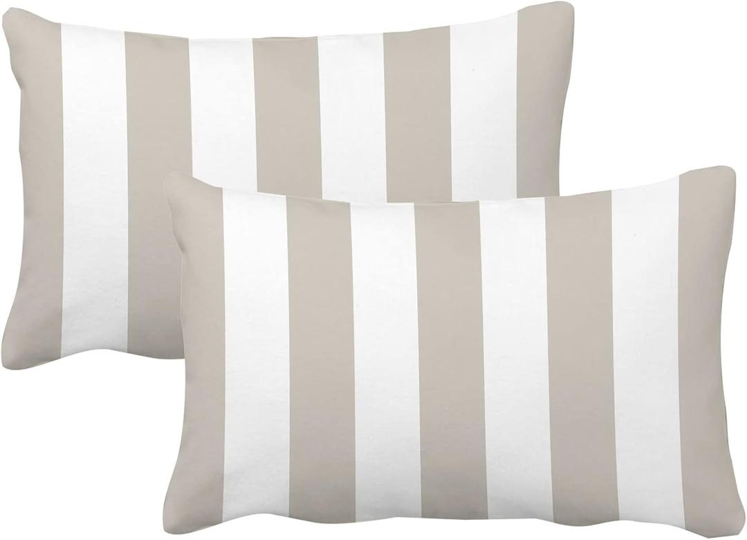 Leaveland Gray and White Stripe Set of 2 12x20 Inch Cotton Polyester Throw Pillow Cover Decorative Soft Lumbar Cushion Case Slipcover Fall Autumn Winter Christmas Home Decor Bed Accent Pillowcase Sham