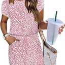 ETCYY NEW Women's Summer Dresses Tie Front Chic Mini Dress Petal Short Sleeve with Pockets, S