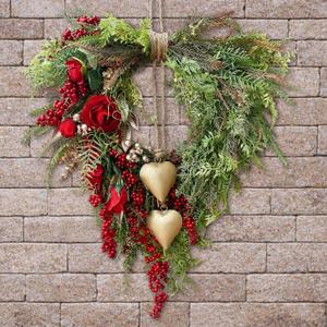 Valentine's Day Wreath 14'' Love Heart Wreath with 3D Heart Ornaments for Front Door 24'' Long Window Porch Home Wedding Festival Celebration Wall Decorations(Bells)
