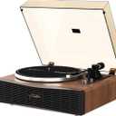 Syitren Paron Record Player Vintage Turntable for Vinyl Records with Built-in Speakers Bluetooth Retro Phonograph Wood Walnut