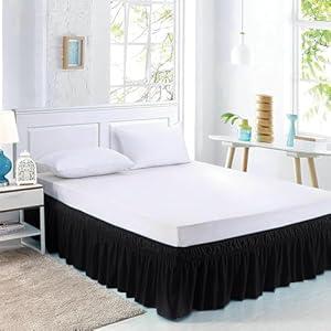 Bed Skirt Queen Size Wrap Around Style by Comfort Beddings 100% Cotton Blend Fabric, Premium Tailored Fit 1pc Bedskirt Queen Size 16" Drop Length Black Solid