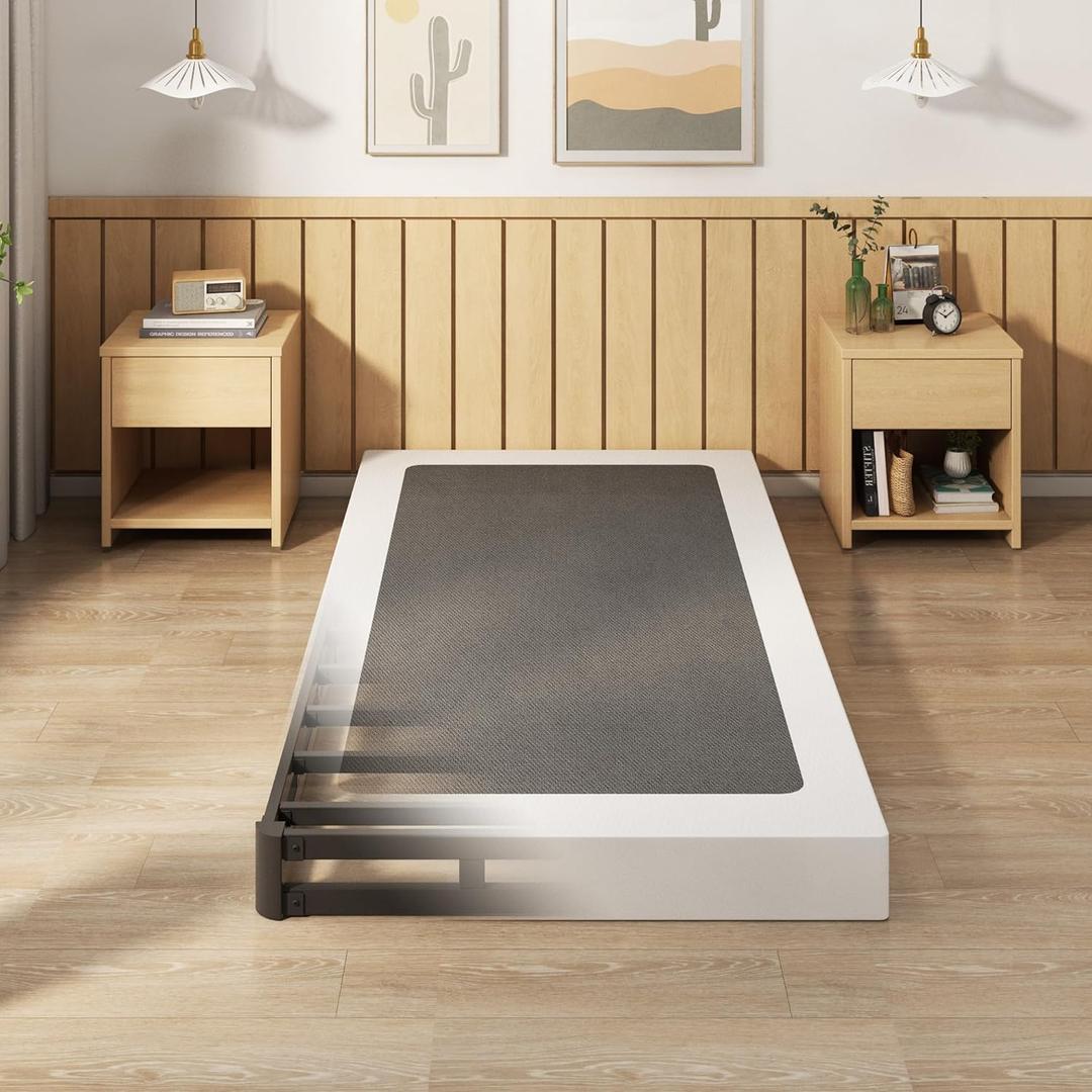 EMODA 5 Inch Twin Box Spring Bed Base, 1500 LBS Heavy Duty Metal Mattress Foundation with Fabric Cover, Easy Assembly