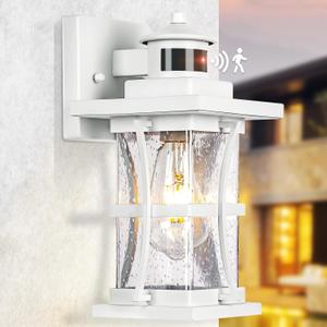White Motion Sensor Outdoor Lights - Advanced Dusk to Dawn Outdoor Lighting, Waterproof Exterior Light Wall Mount Fixtures, Anti-Rust Porch Outside Lights Wall Sconce for House, Garage, Square (Medium-1-PACK)