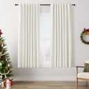 Guken Ivory Linen Blackout Curtains 63 Inch Length 2 Panels Set for Living Room Bedroom Back Tab Thermal Insulated 100% Black Out Linen Drapes Room Darkening Window Curtains 40 Wide