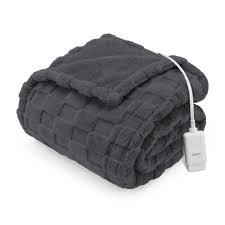 Sunbeam Faux Fur Heated Throw Blanket - Shadow, 50 x 60 in