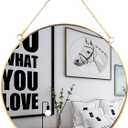 LONGWIN Hanging Wall Circle Mirror Decor Gold Geometric Mirror with Chain for Bathroom Bedroom Living Room 15.7"