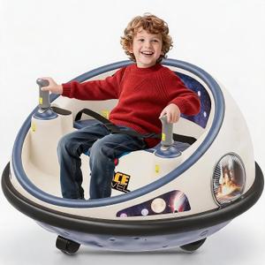 Garvee 12V Kids Electric Bumper Car with 360° Spin & Parent Remote Control, Rechargeable Ride-on Car with LED Lights and Soft Bumper for Indoor Outdoor Fun, Medium