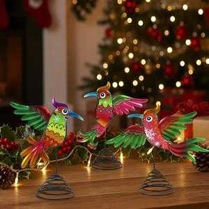 Christmas Tree Topper 3Pcs Red Funny Bird Glass Tree Topper Hummingbird Outdoor Christmas Tree Decor for Home Xmas Holiday New Year (Green)