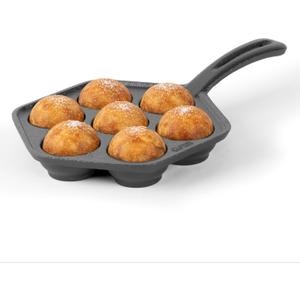 Commercial CHEF Danish Aebleskiver Pan, PreSeasoned Cast Iron, Seven Sections For Mini Puffs and Pancake Balls, Works on All Cooktops Including Induction, Outdoor Cookware for Grills, CHCI4105