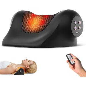Ringco Neck Massager with Heat, Red Light & Vibration Adjustable, Heated Neck Stretcher with 3 Modes, Rechargeable Cervical Traction Device for Pain Relief & Muscle Relaxation, Christmas Gift (Black)