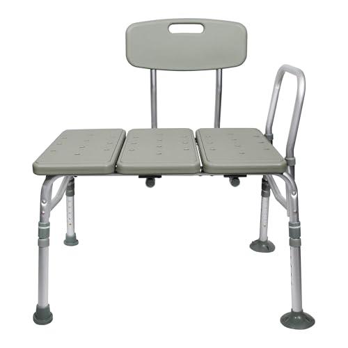 Medline Transfer Bath Bench with Reversible Back - Aluminum Frame, Removable Arm Rail - Gray, 350 lbs Weight Capacity, 1 Count